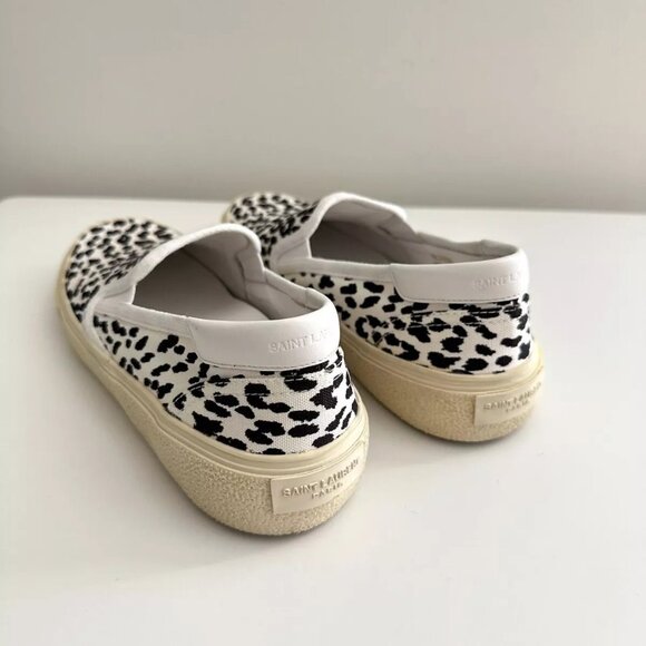 SAINT LAURENT Black/White Leopard Print Canvas Slip-On Sneakers Size 38.5 - Picture 5 of 10